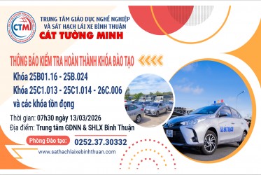 THÔNG BÁO KIỂM TRA HOÀN THÀNH KHÓA ĐÀO TẠO NGÀY 13/03/2026